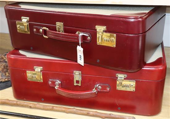 Two vintage leather and canvas suitcases by Barrow Hepburn, London, c.1966